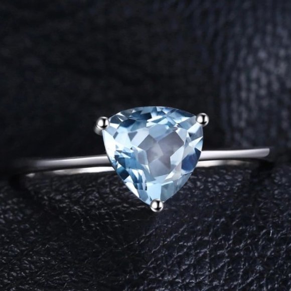 Trillion Swiss blue Topaz Solitaire Silver Ring - Picture 1 of 5